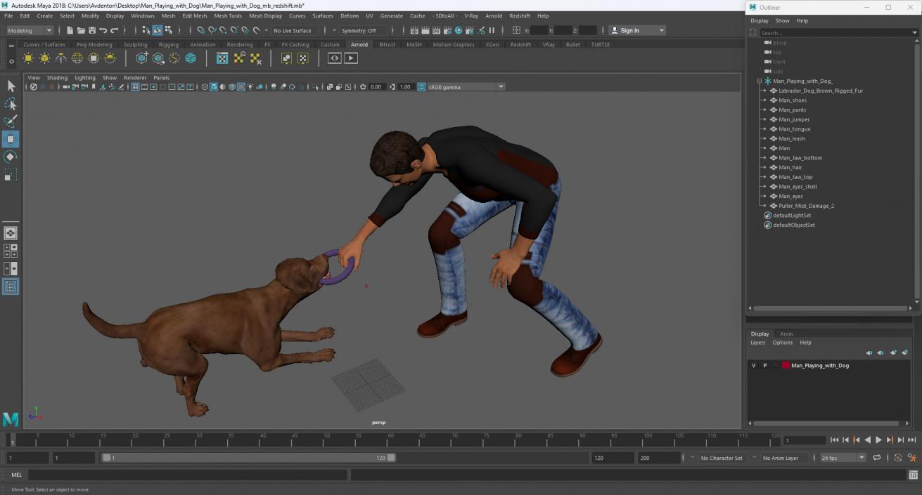 3D model Man Playing with Dog