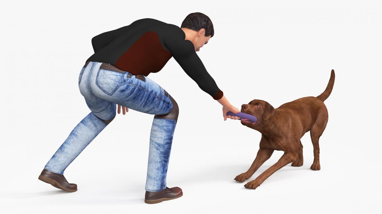 3D model Man Playing with Dog