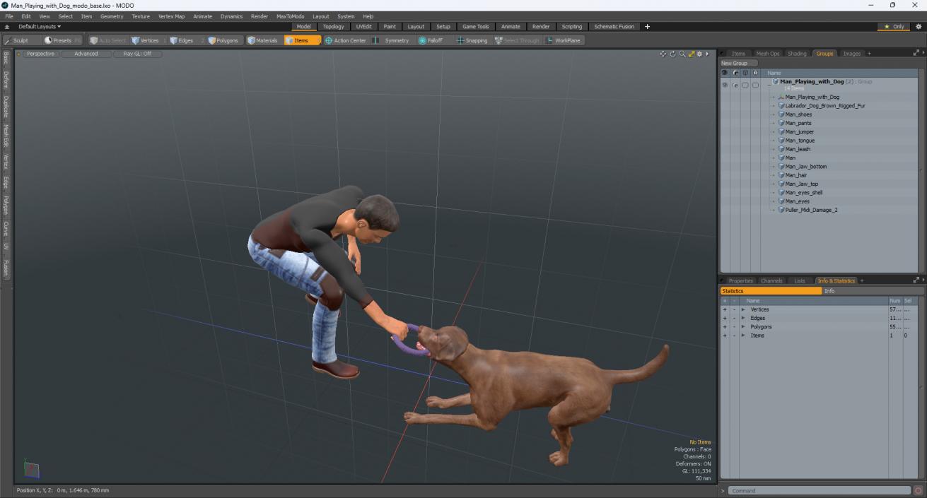 3D model Man Playing with Dog