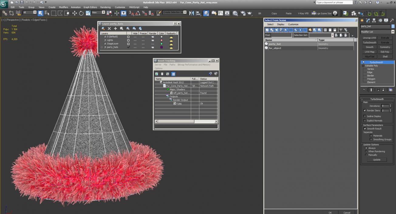 3D Fur Cone Party Hat model