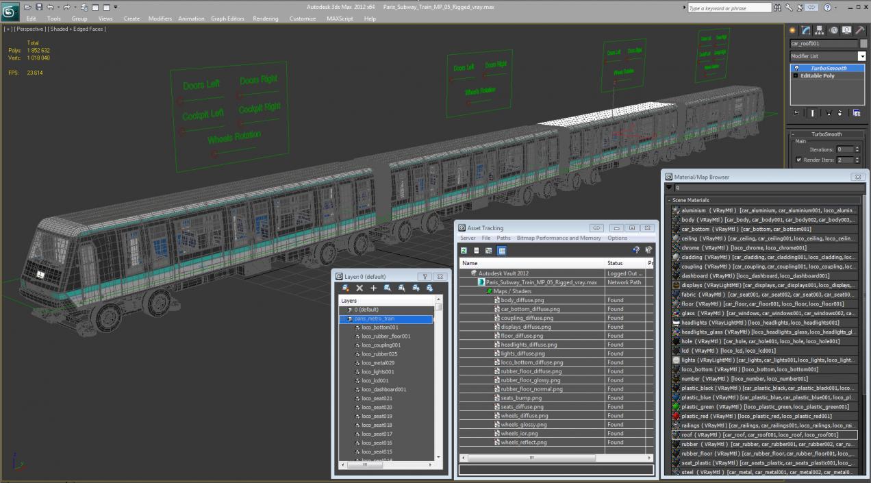 3D Paris Subway Train MP 05 Rigged