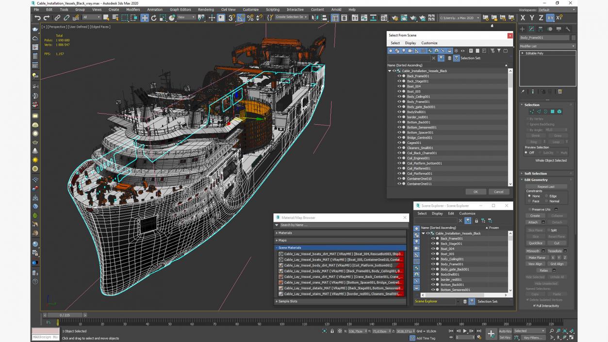 Cable Installation Vessels Black 3D