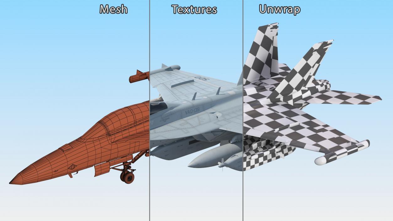 Boeing EA 18G Jet Aircraft Simplified Rigged 3D model