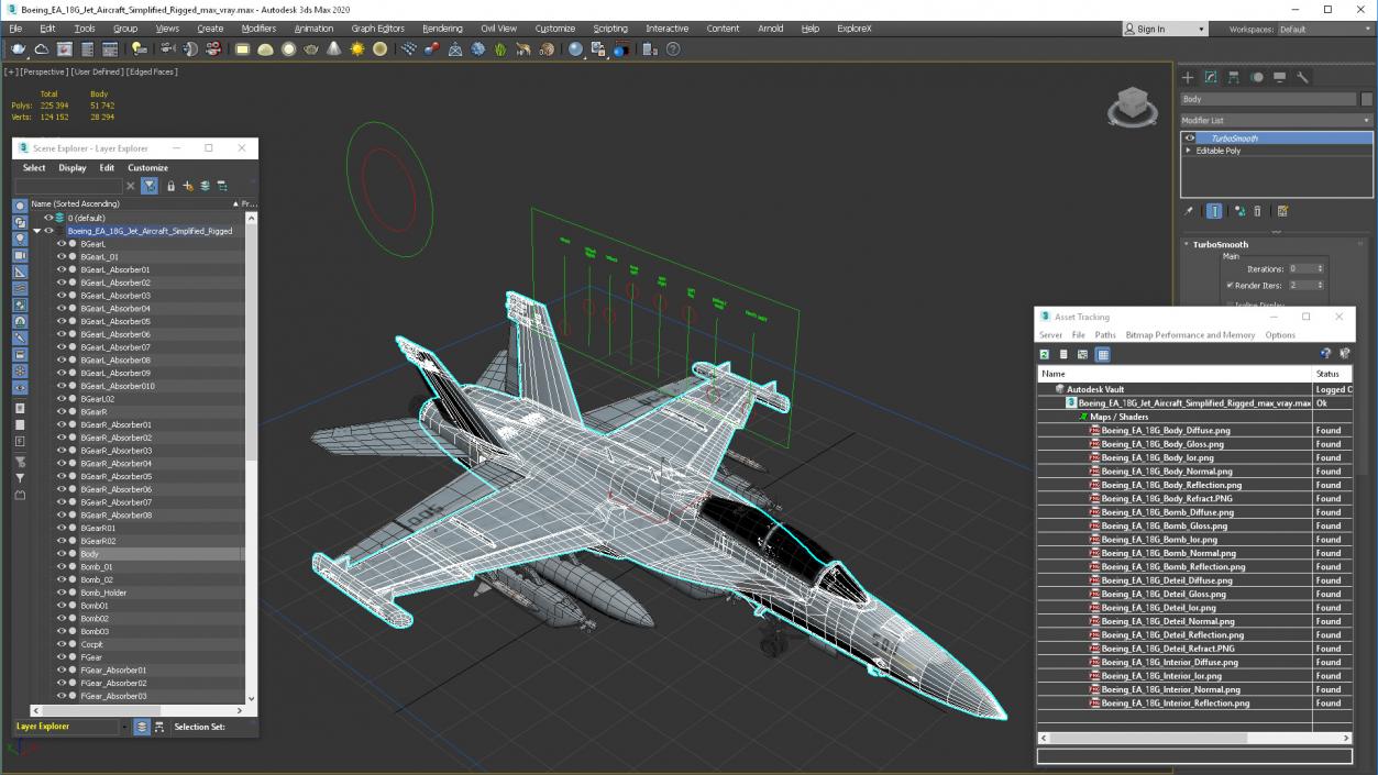 Boeing EA 18G Jet Aircraft Simplified Rigged 3D model