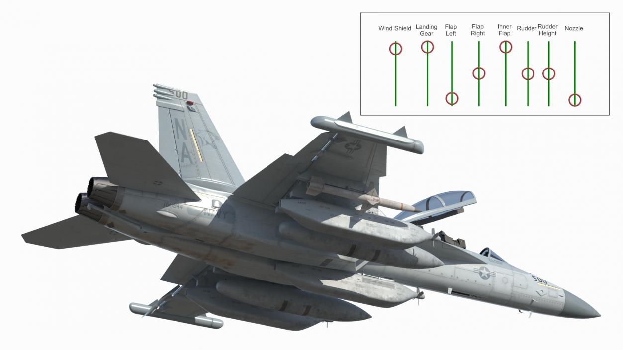 Boeing EA 18G Jet Aircraft Simplified Rigged 3D model