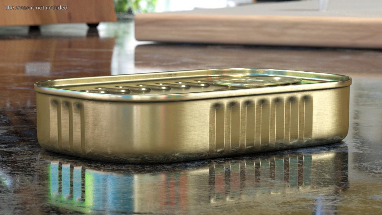 Rectangular Tin Can with Pull Tab Lid 3D