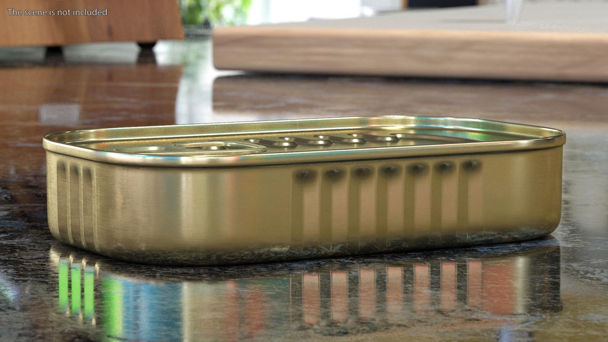 Rectangular Tin Can with Pull Tab Lid 3D