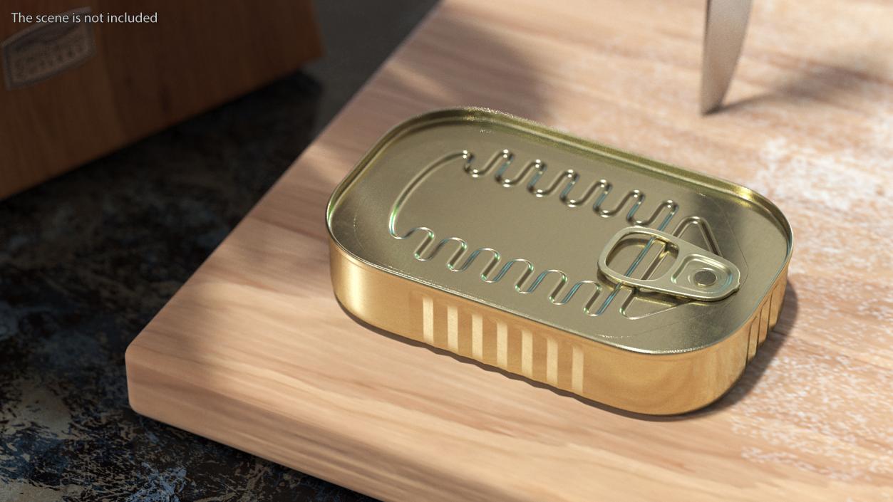 Rectangular Tin Can with Pull Tab Lid 3D