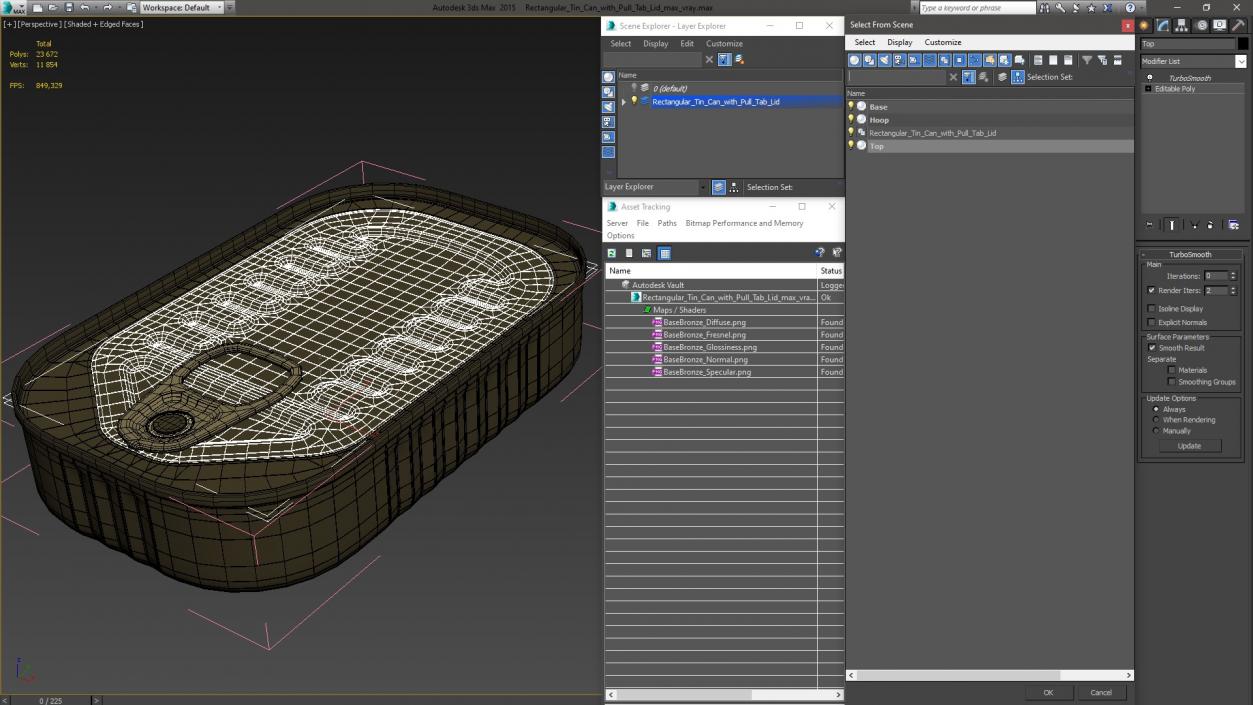 Rectangular Tin Can with Pull Tab Lid 3D