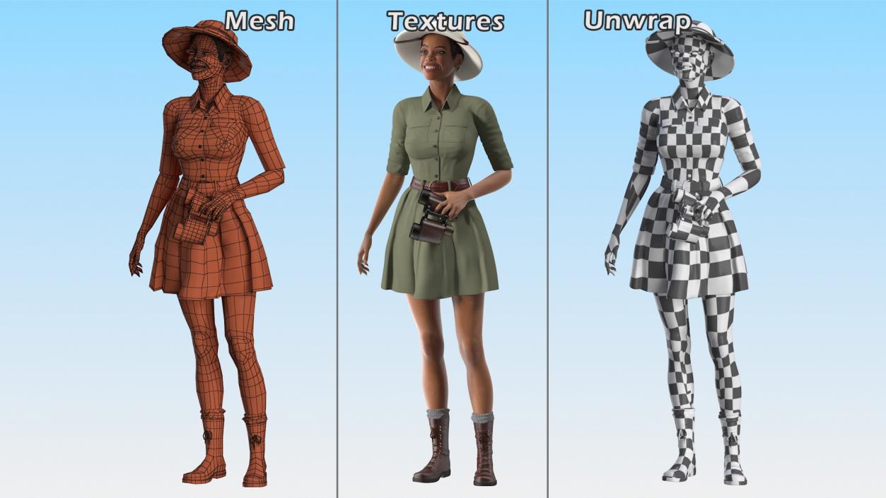 3D model Light Skin Black Woman Explorer Standing Pose