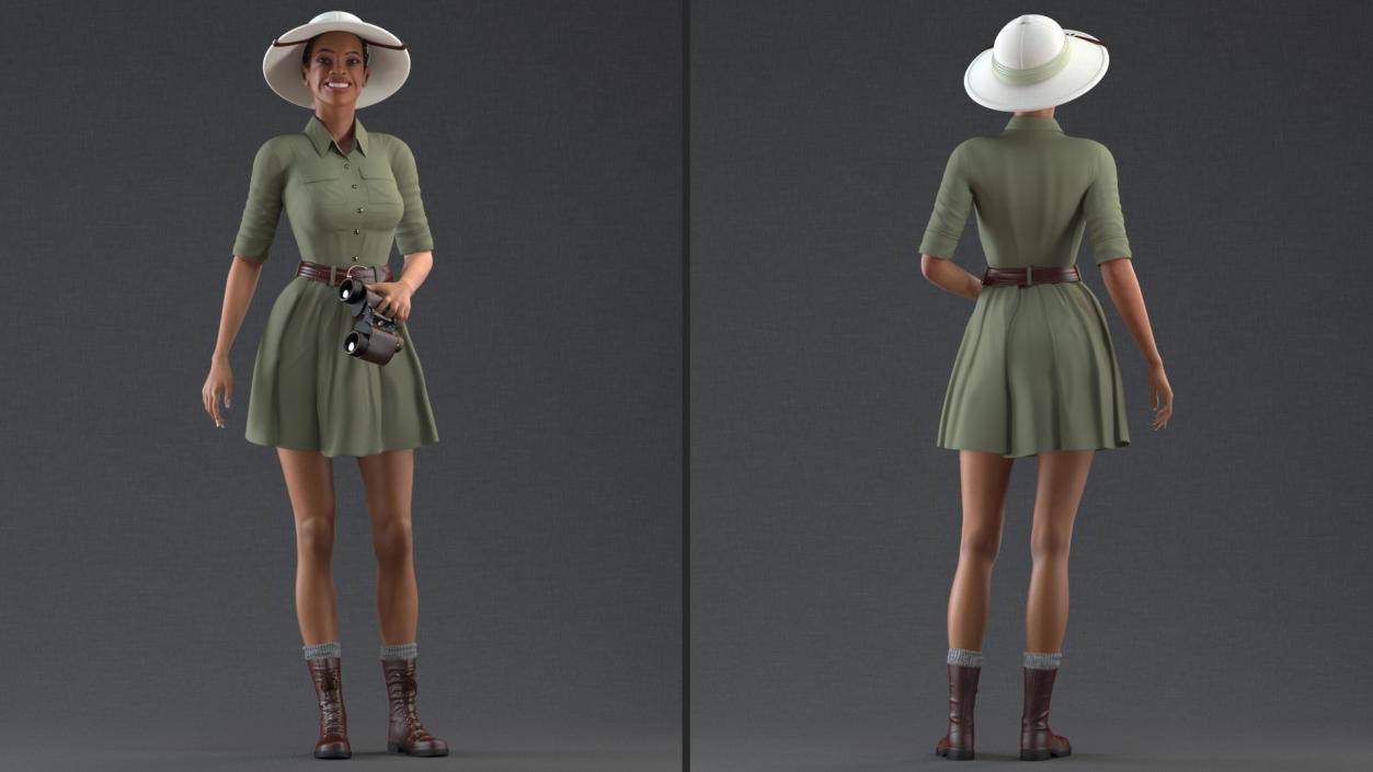 3D model Light Skin Black Woman Explorer Standing Pose