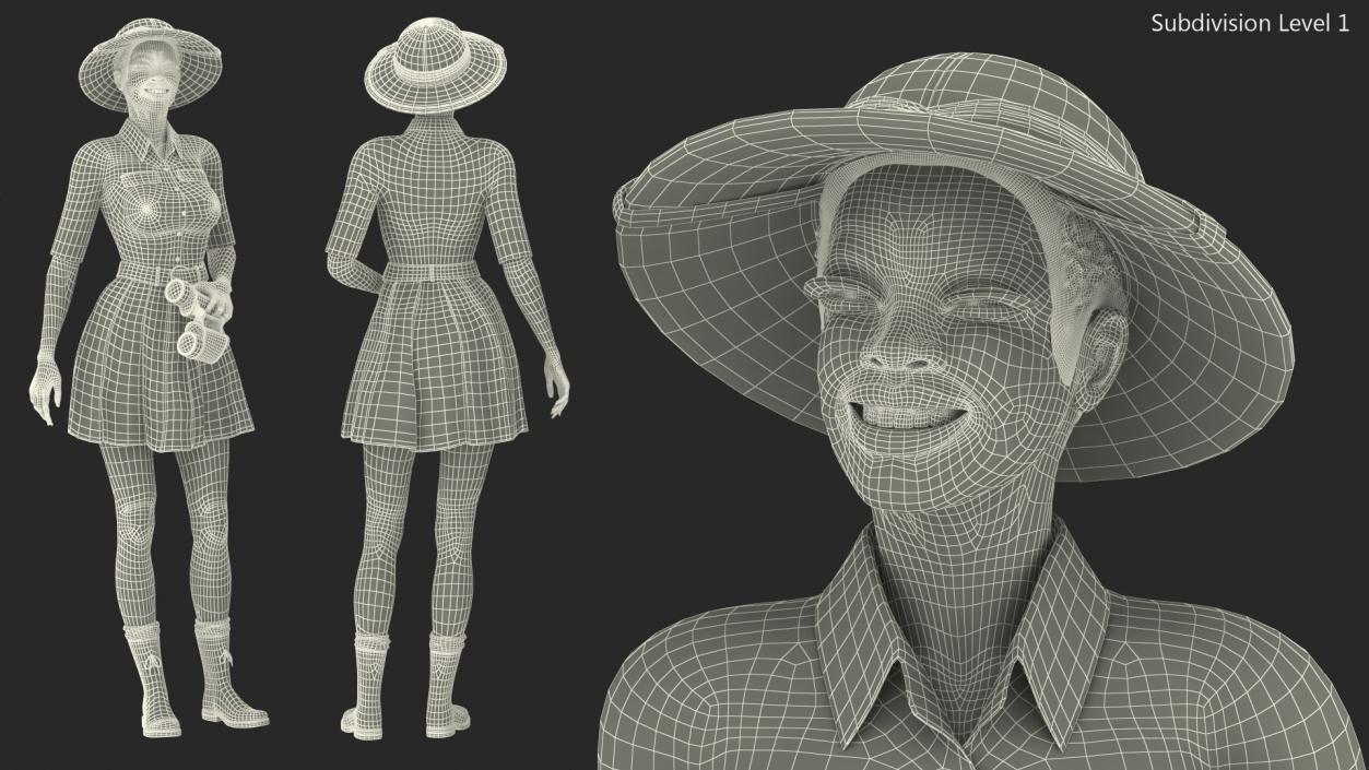 3D model Light Skin Black Woman Explorer Standing Pose