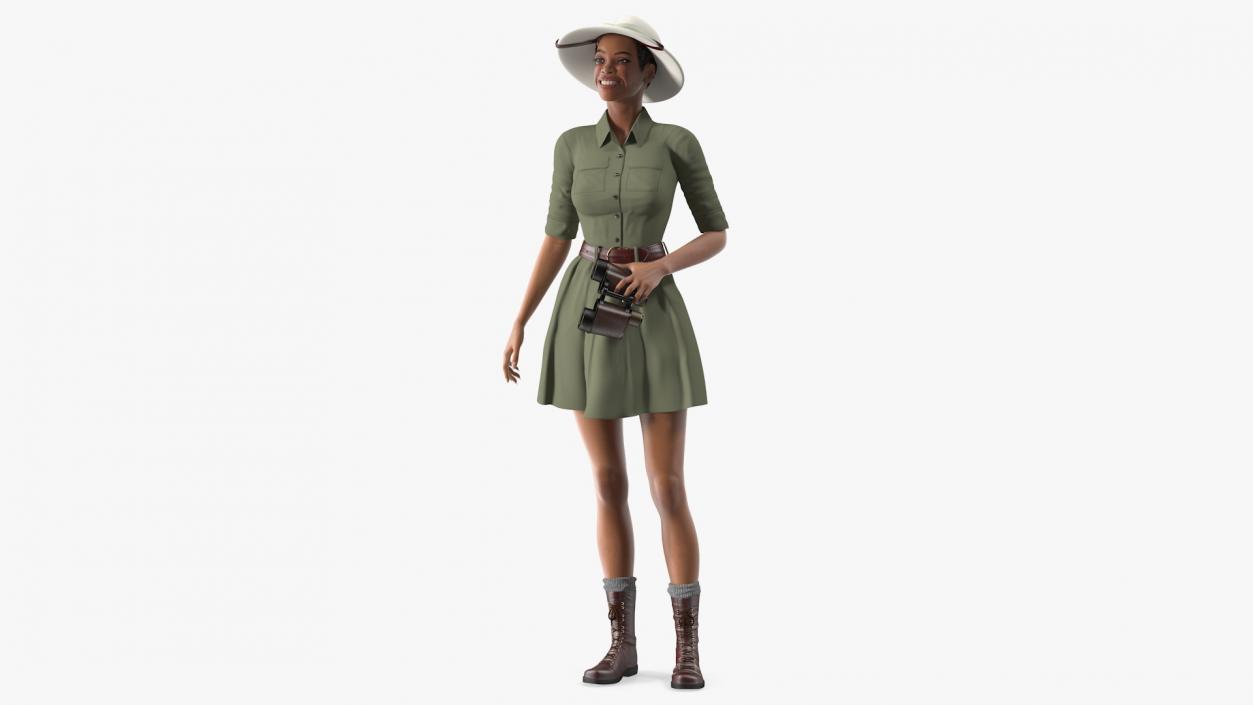 3D model Light Skin Black Woman Explorer Standing Pose