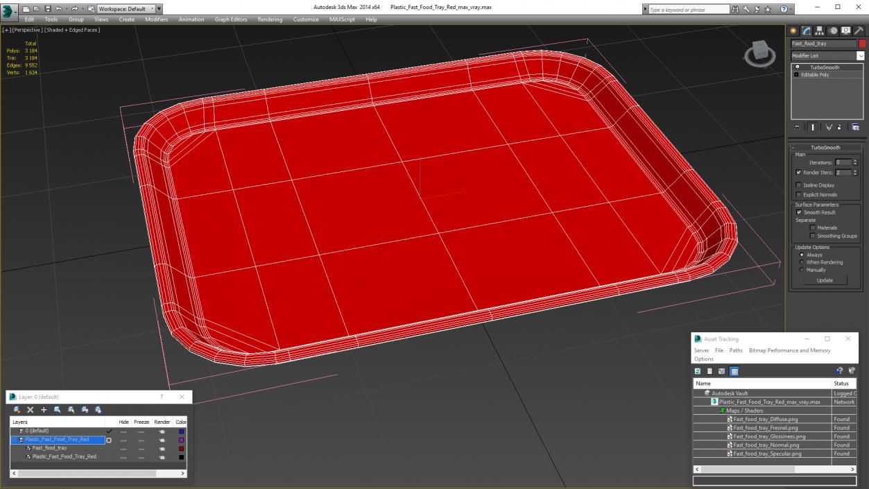 3D Plastic Fast Food Tray Red