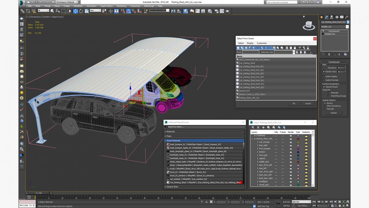 3D Parking Shed with Car