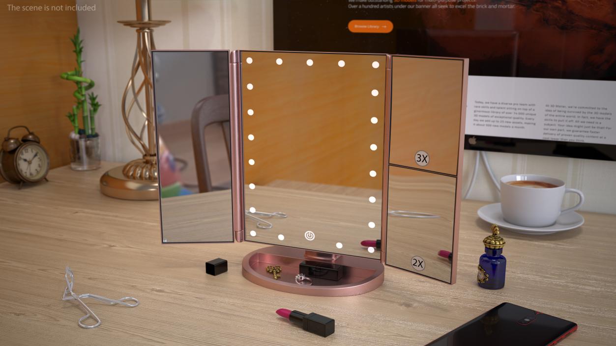 3D model Countertop Cosmetic Mirror Tri-Fold