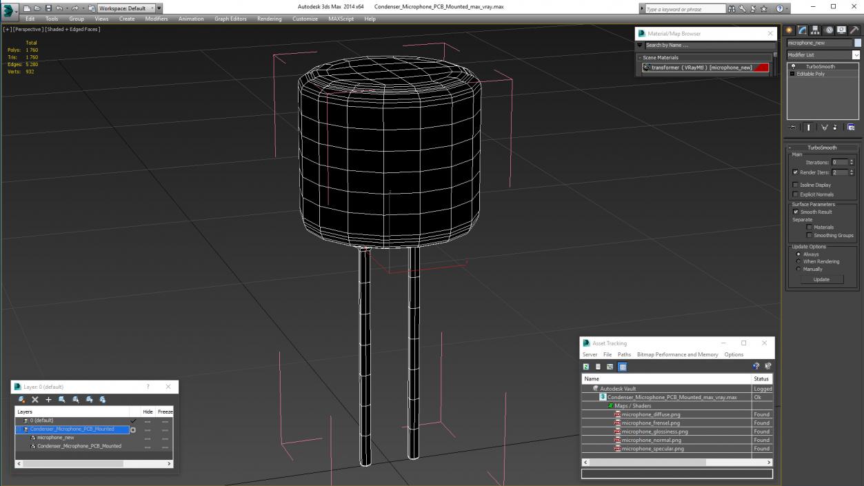 Condenser Microphone PCB Mounted 3D