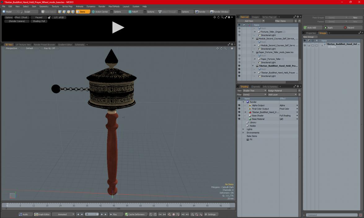 Tibetan Buddhist Hand Held Prayer Wheel 3D model