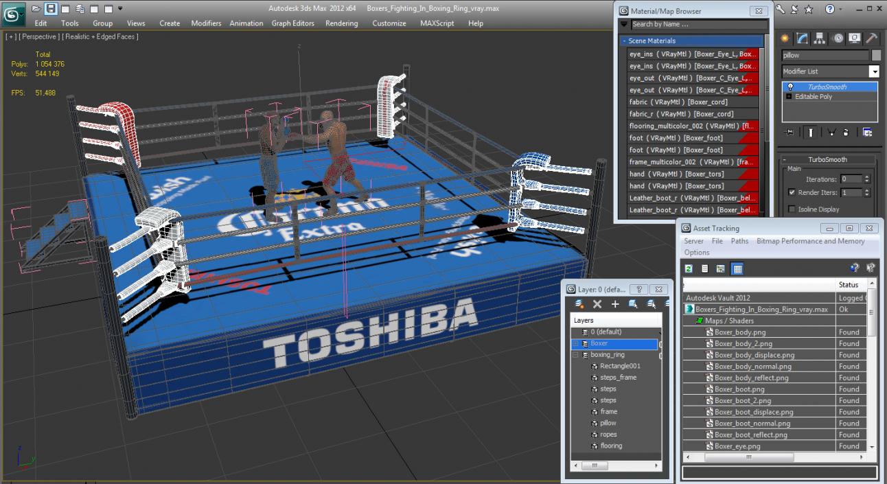 3D model Boxers Fighting In Boxing Ring