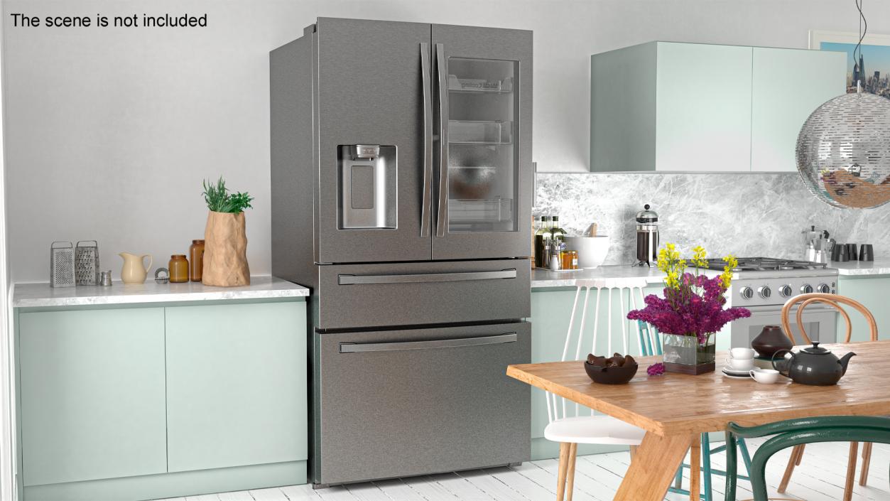 4-Door French Door Fridge Silver 3D