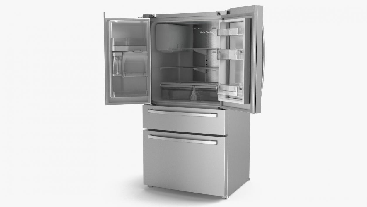 4-Door French Door Fridge Silver 3D