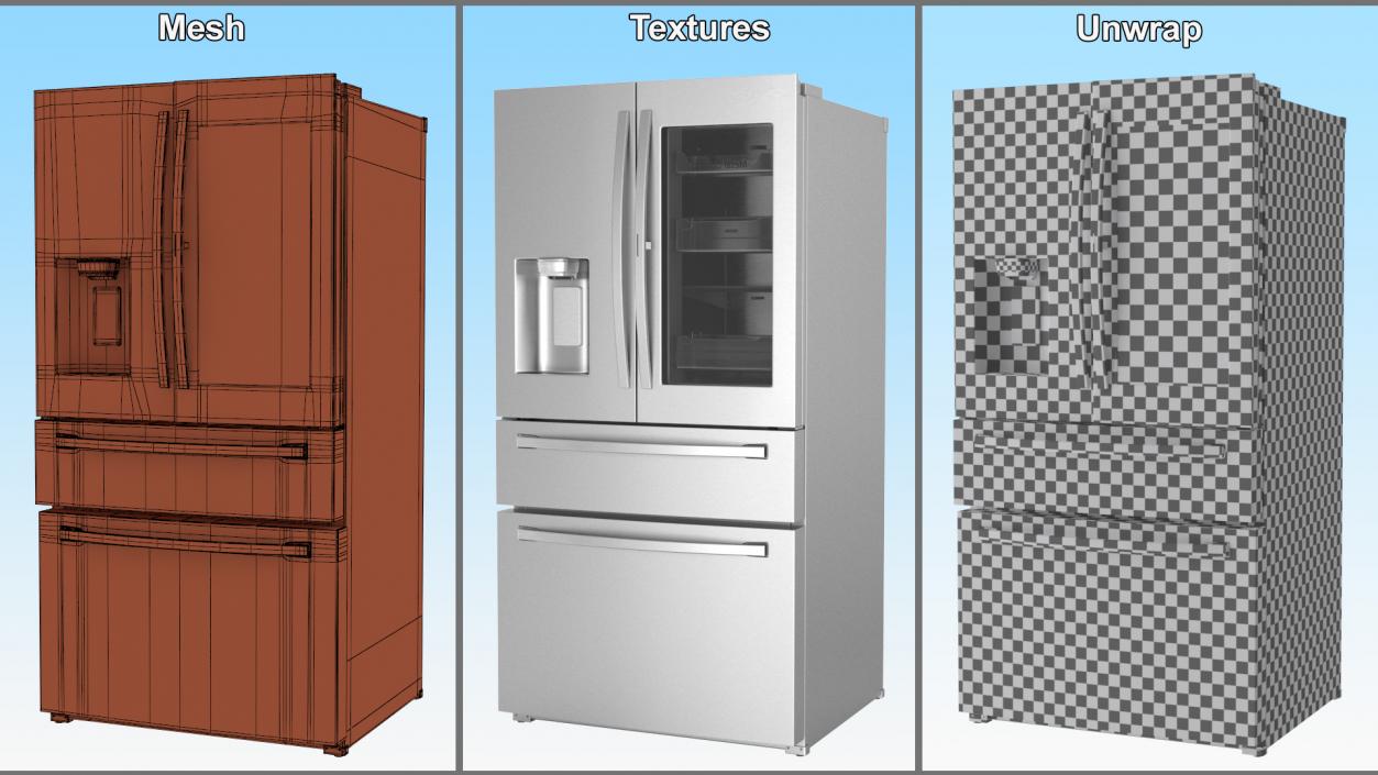 4-Door French Door Fridge Silver 3D