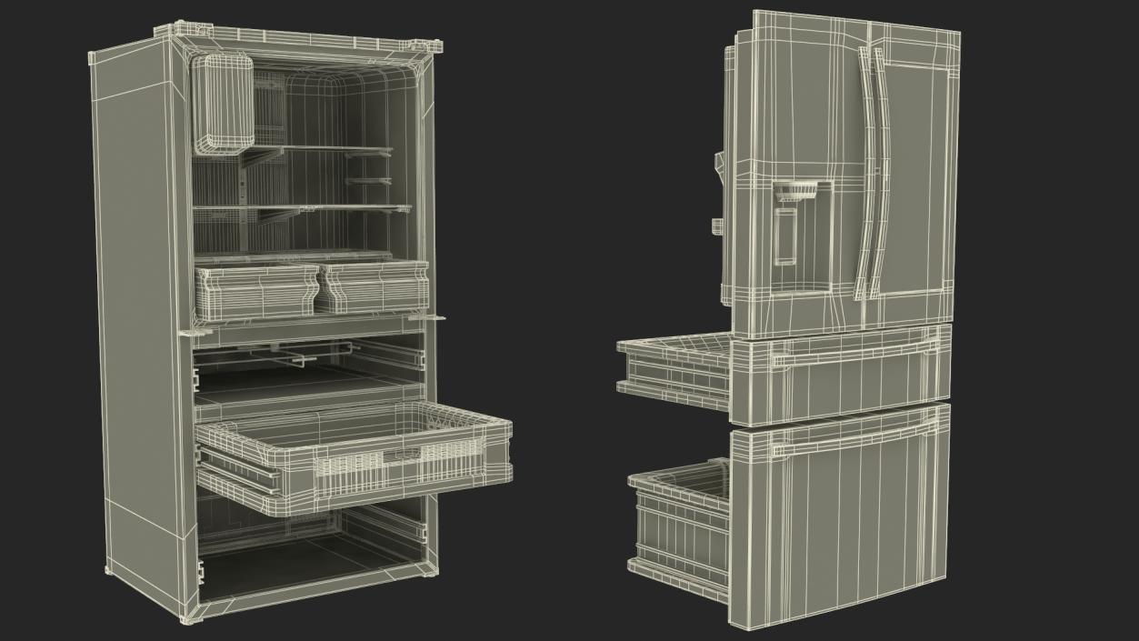 4-Door French Door Fridge Silver 3D