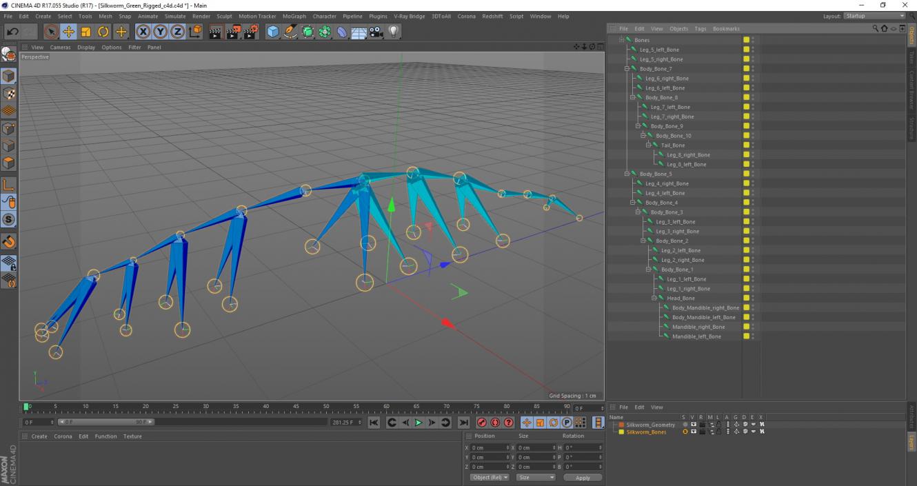 3D model Silkworm Green Rigged for Cinema 4D