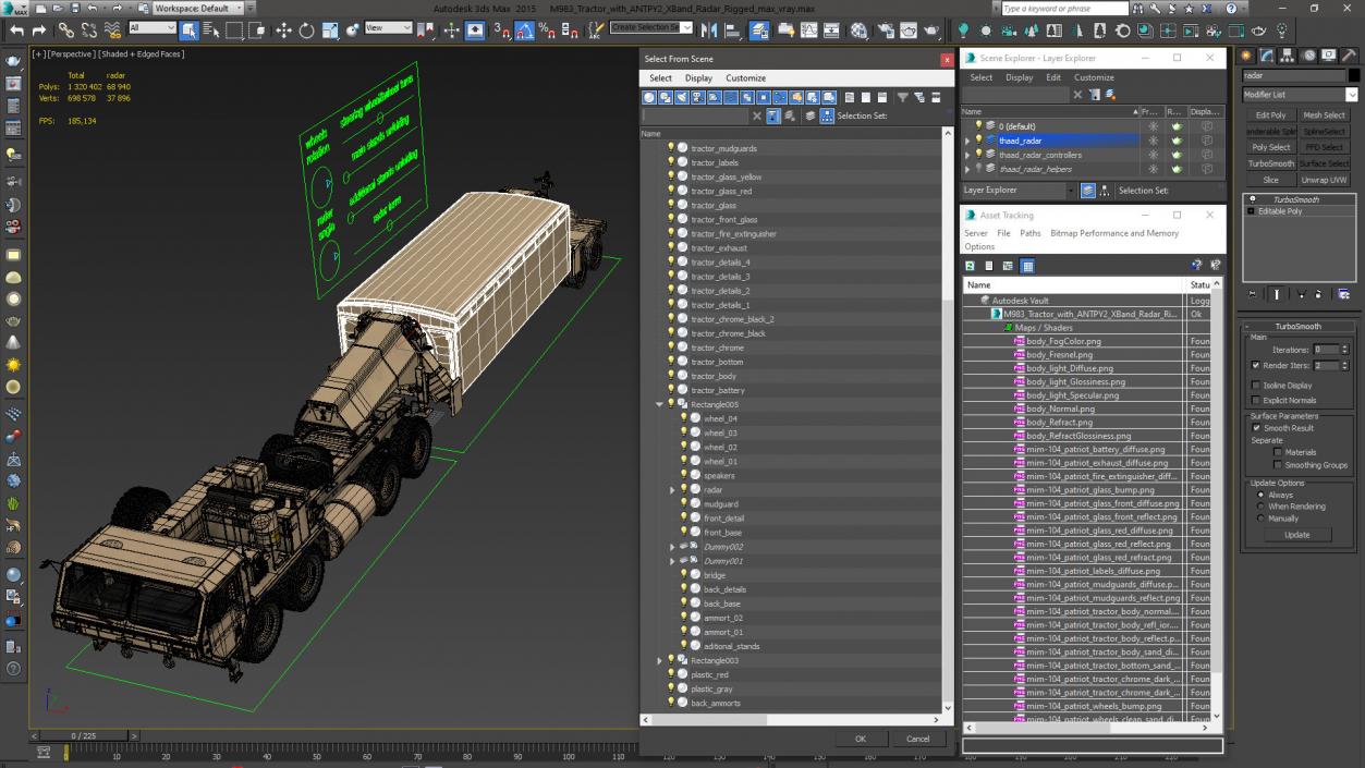 3D M983 Tractor with ANTPY2 XBand Radar Rigged model