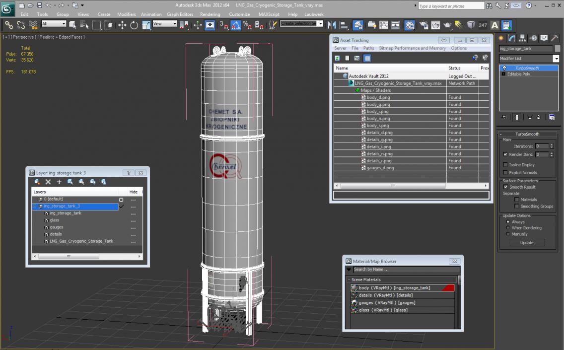 3D model LNG Gas Cryogenic Storage Tank