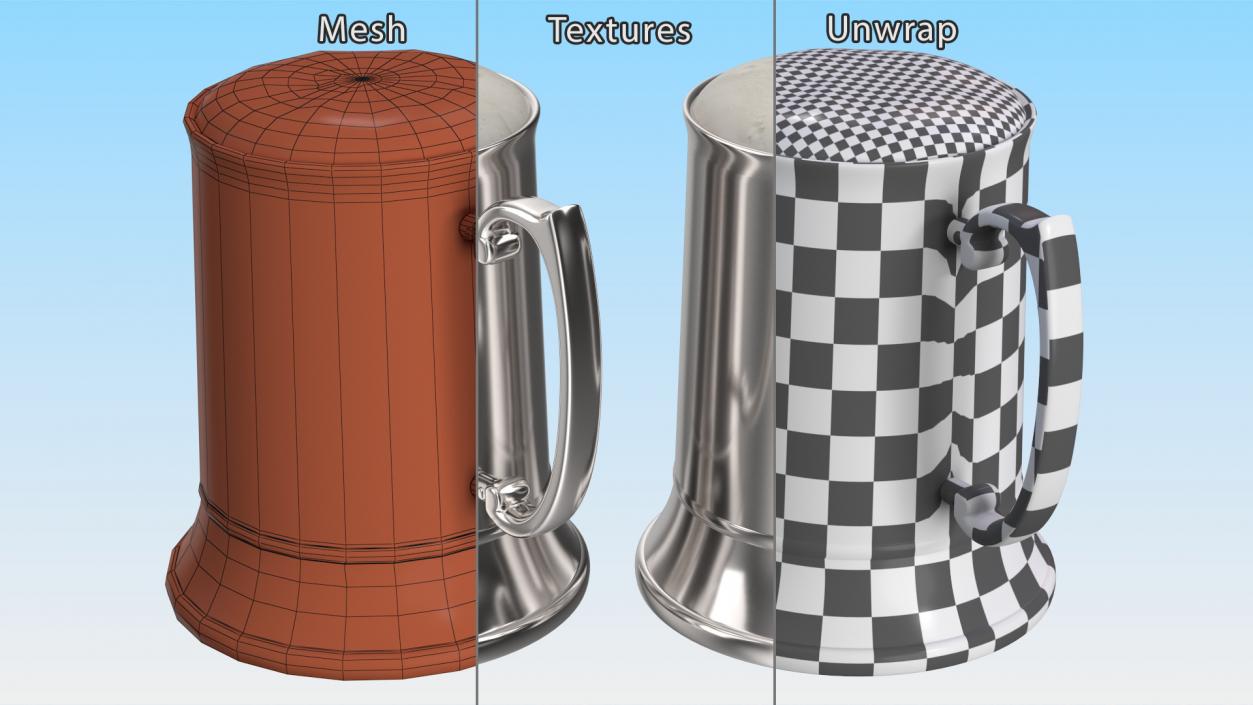 3D Stainless Steel Beer Stein with Beer 2 model