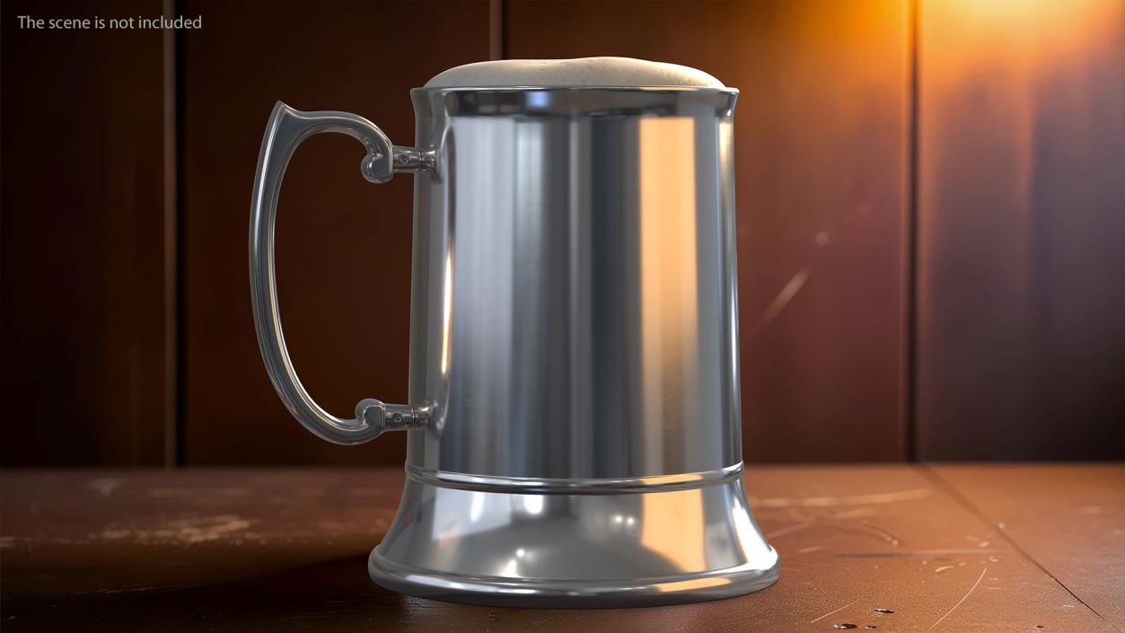 3D Stainless Steel Beer Stein with Beer 2 model