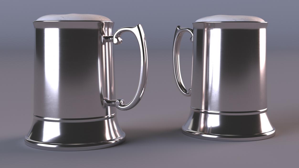 3D Stainless Steel Beer Stein with Beer 2 model