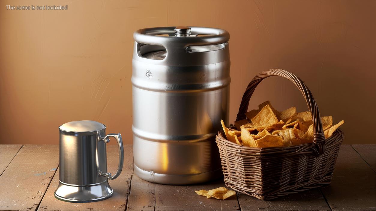 3D Stainless Steel Beer Stein with Beer 2 model