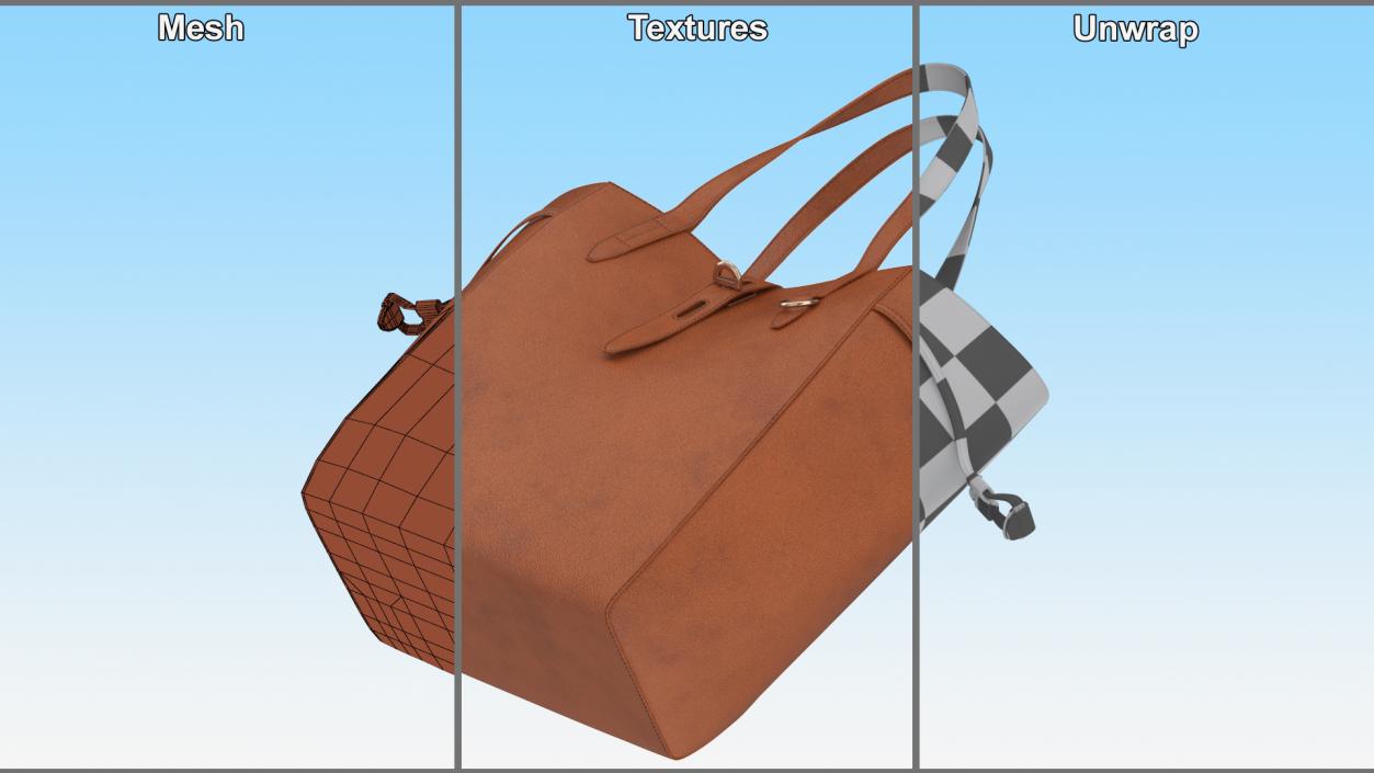 Leather Tote Bag Brown 3D