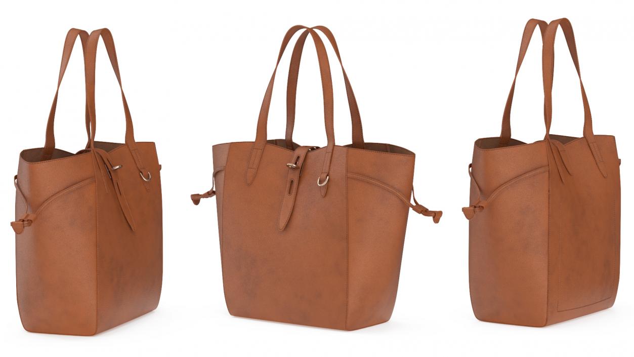 Leather Tote Bag Brown 3D