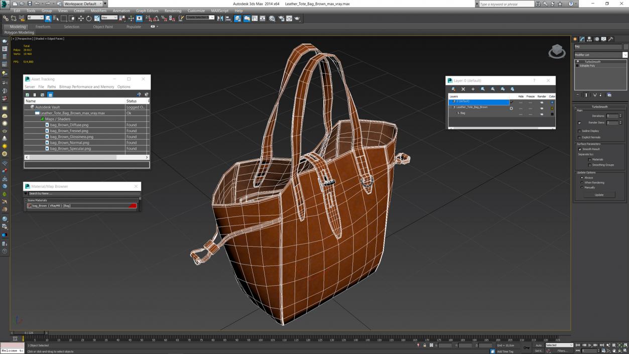 Leather Tote Bag Brown 3D