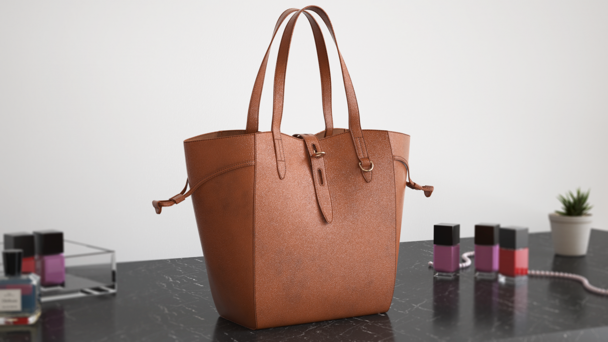 Leather Tote Bag Brown 3D