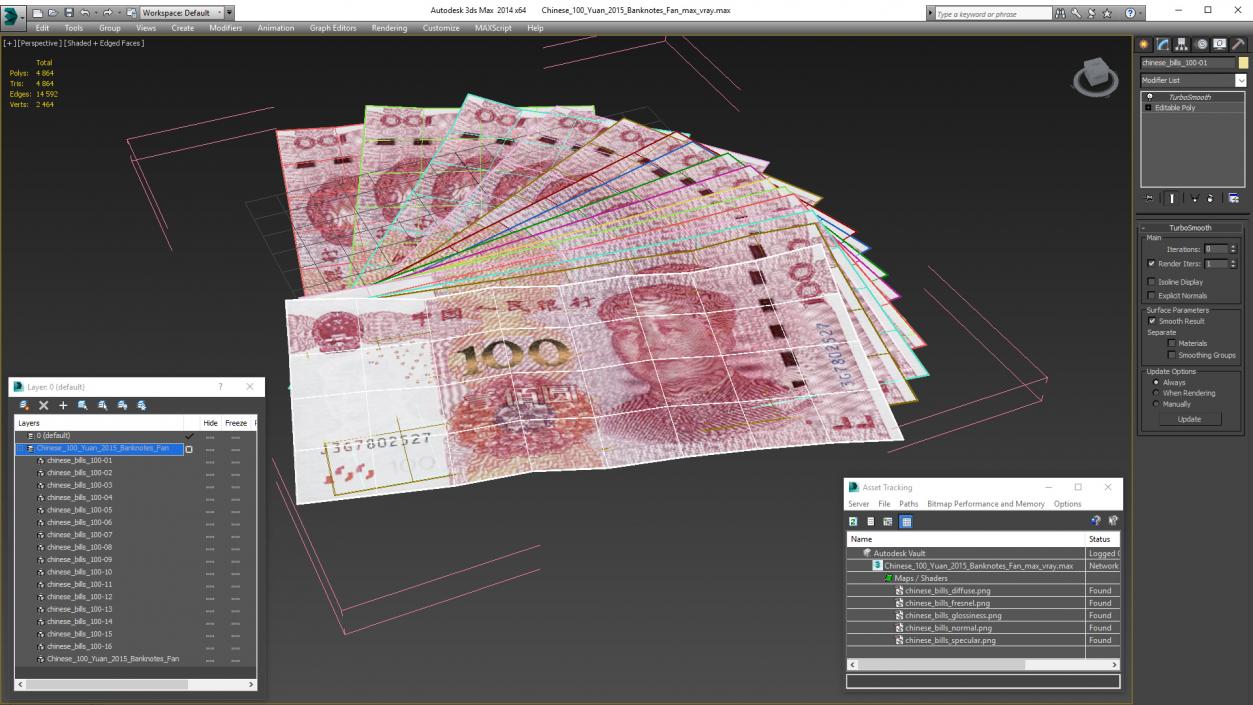 3D model Chinese 100 Yuan 2015 Banknotes Fan