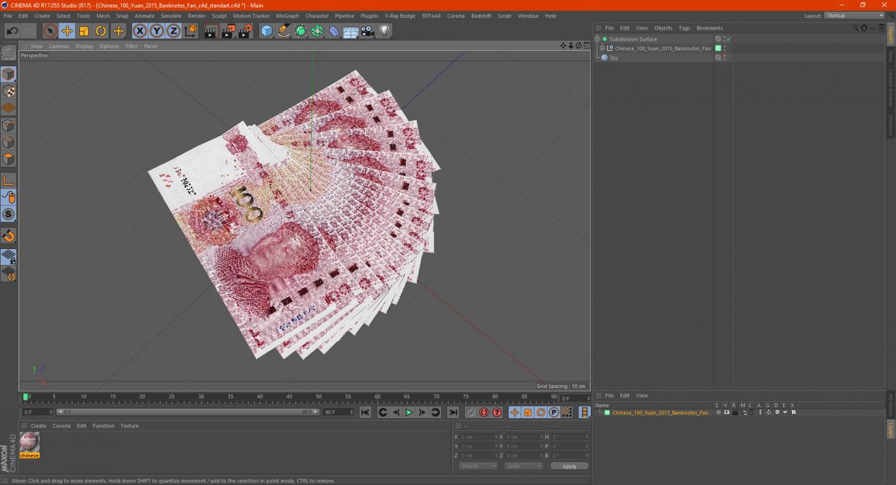 3D model Chinese 100 Yuan 2015 Banknotes Fan