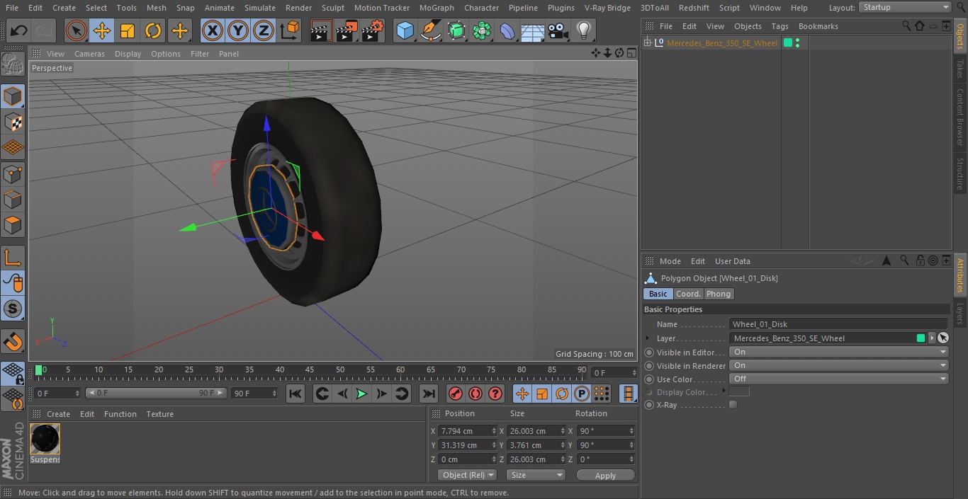 3D Mercedes Benz 350 SE Wheel