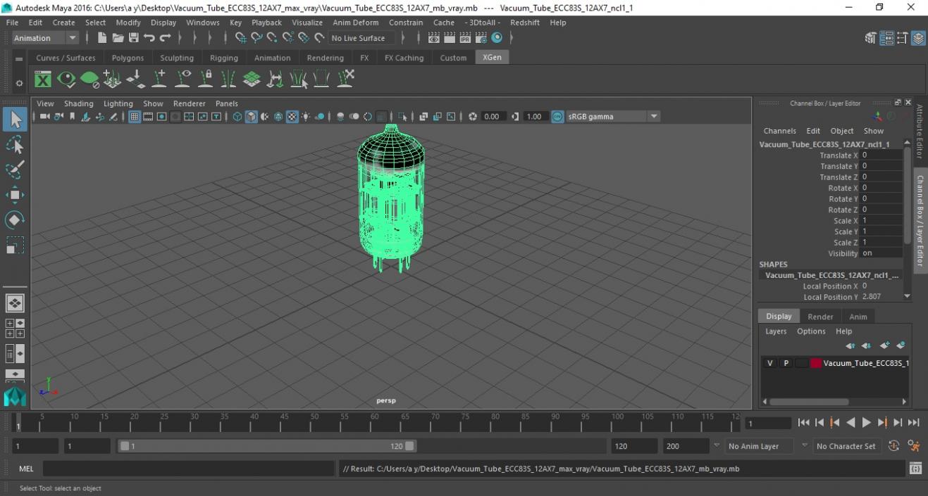 Vacuum Tube ECC83S 12AX7 3D model