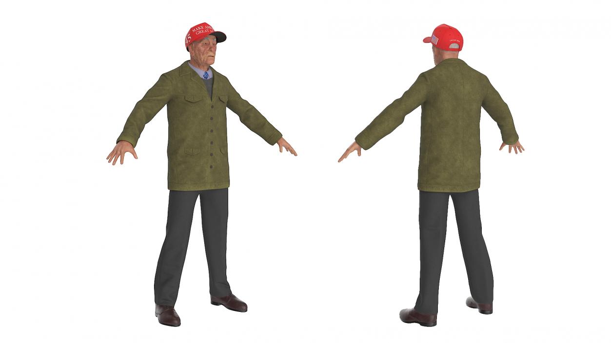 Old Man wearing Donald Trump Hat Rigged 3D model