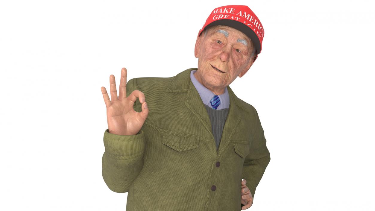 Old Man wearing Donald Trump Hat Rigged 3D model