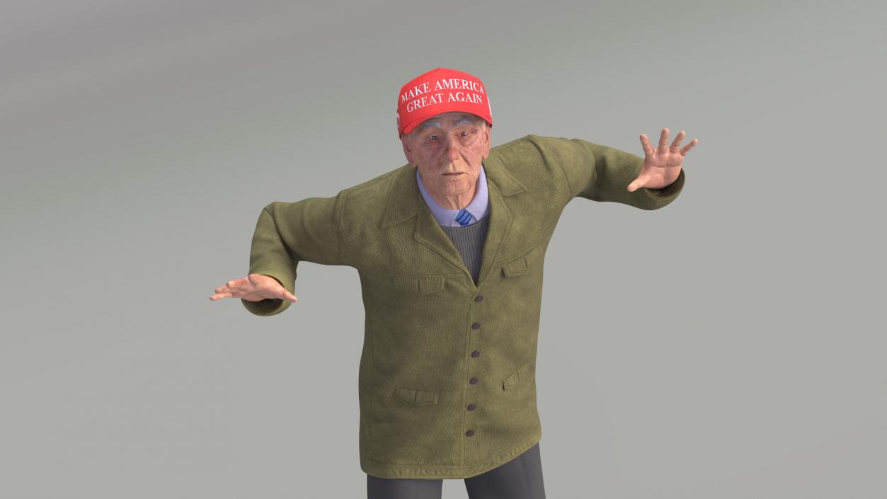 Old Man wearing Donald Trump Hat Rigged 3D model