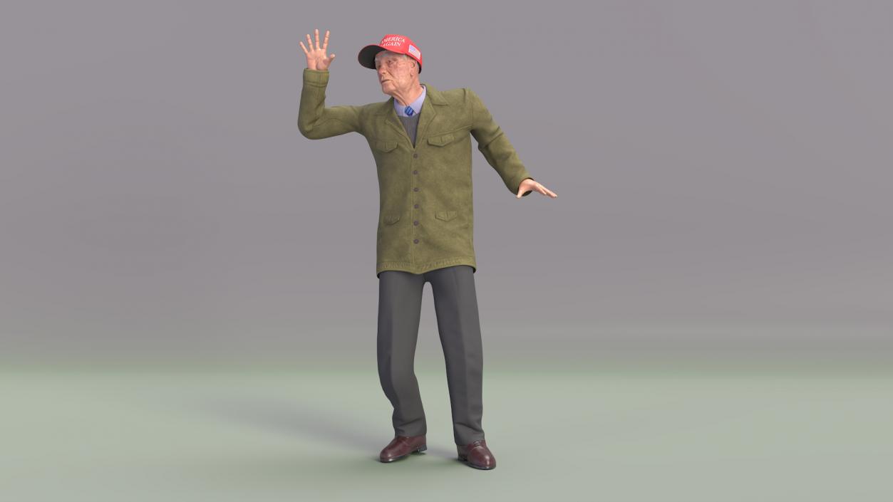 Old Man wearing Donald Trump Hat Rigged 3D model