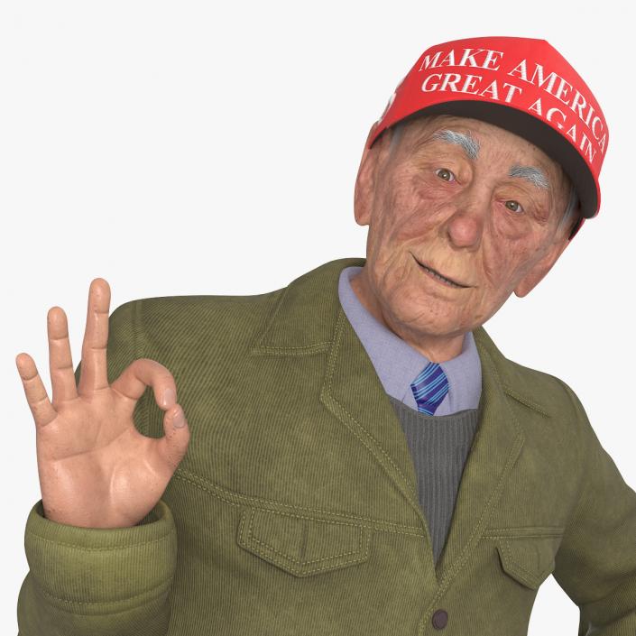 Old Man wearing Donald Trump Hat Rigged 3D model