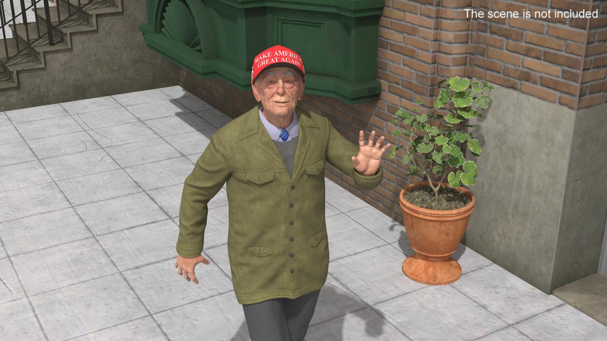 Old Man wearing Donald Trump Hat Rigged 3D model