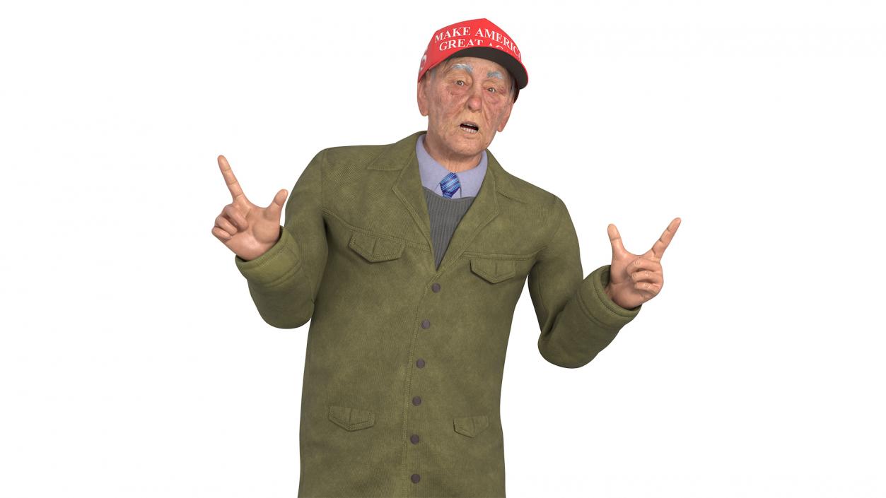 Old Man wearing Donald Trump Hat Rigged 3D model