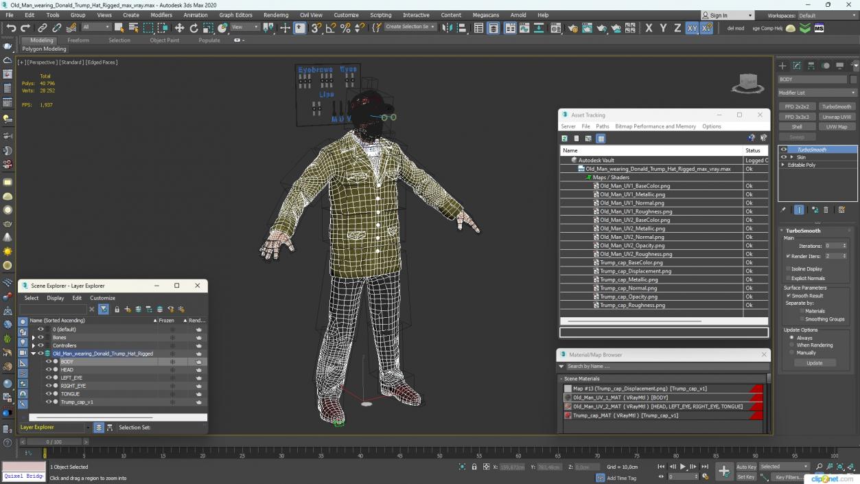 Old Man wearing Donald Trump Hat Rigged 3D model